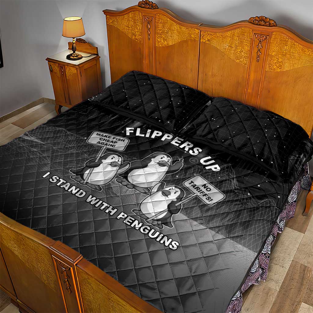 Funny Penguin Resist Quilt Bed Set Flippers Up I Stand With Penguins