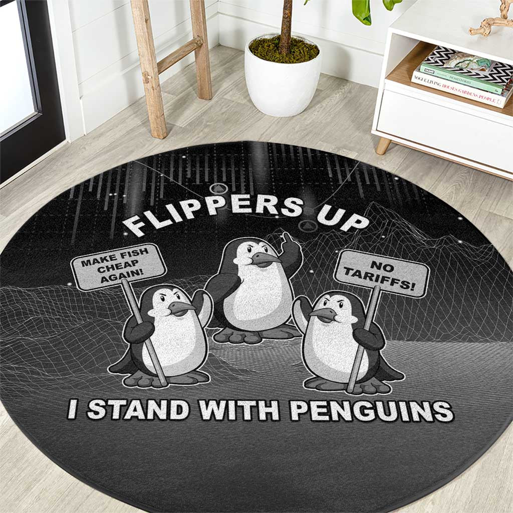 Funny Penguin Resist Round Carpet Flippers Up I Stand With Penguins