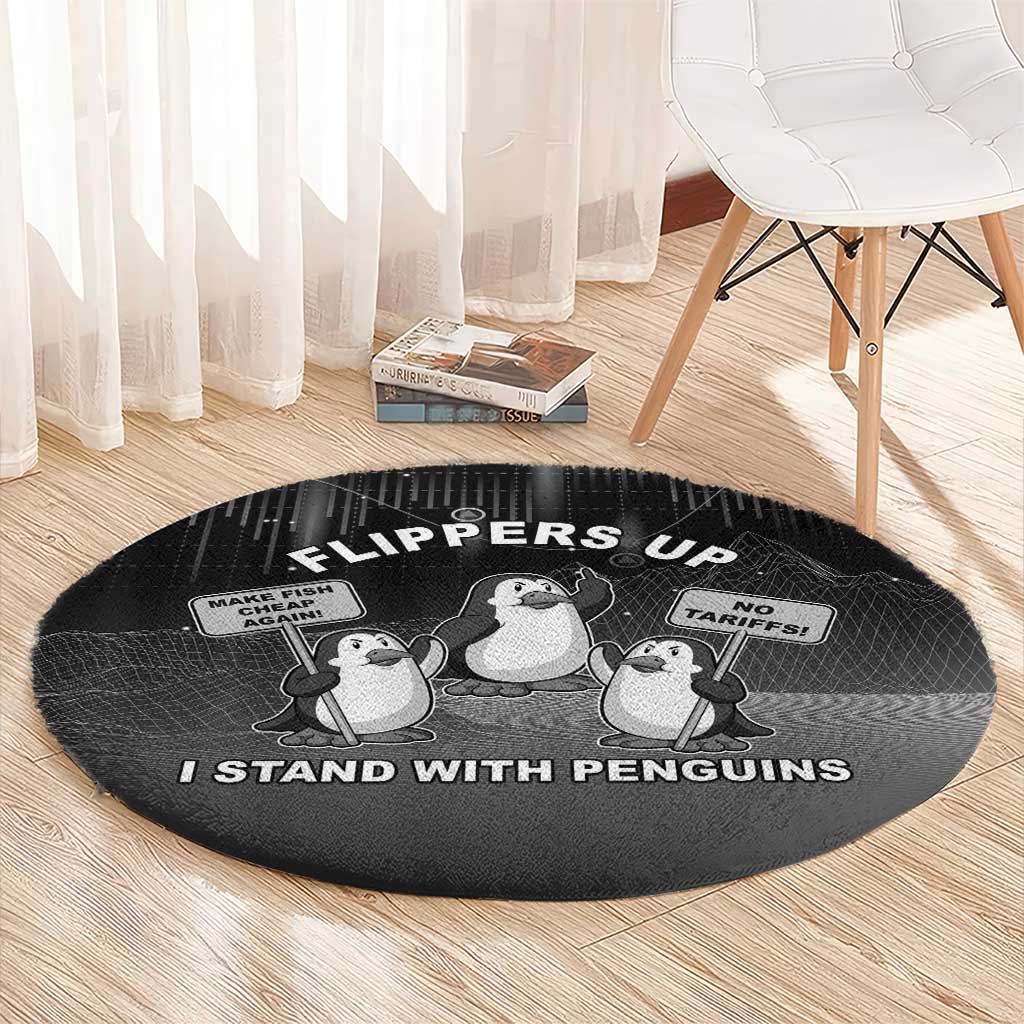Funny Penguin Resist Round Carpet Flippers Up I Stand With Penguins