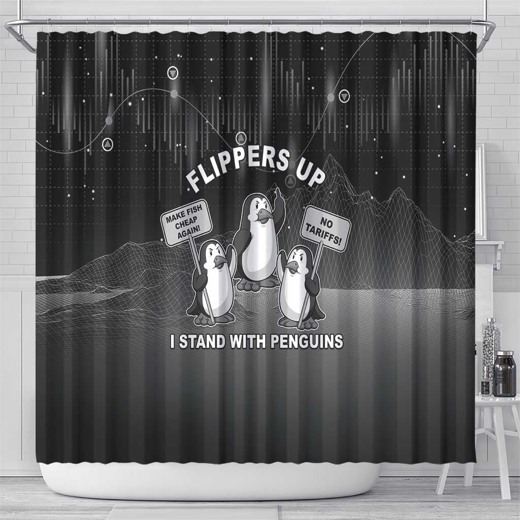 Funny Penguin Resist Shower Curtain Flippers Up I Stand With Penguins
