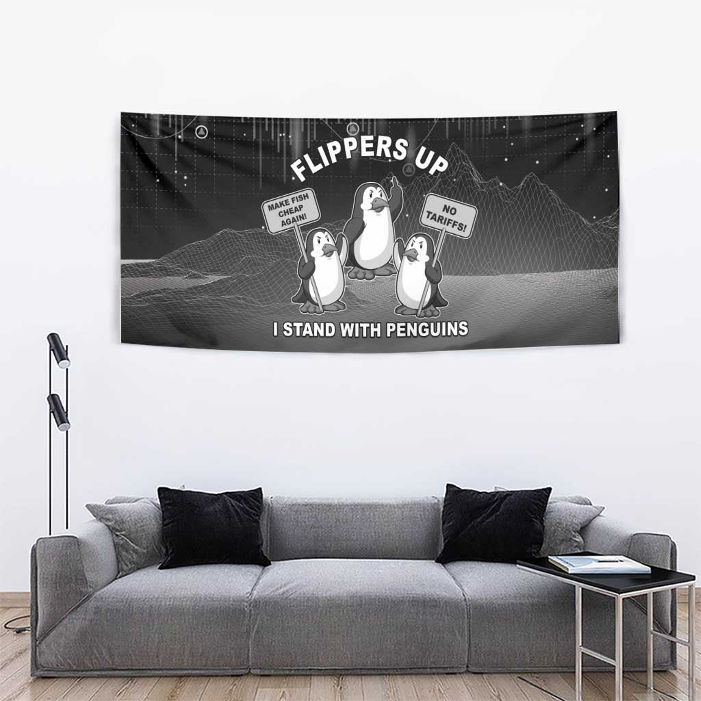 Funny Penguin Resist Tapestry Flippers Up I Stand With Penguins