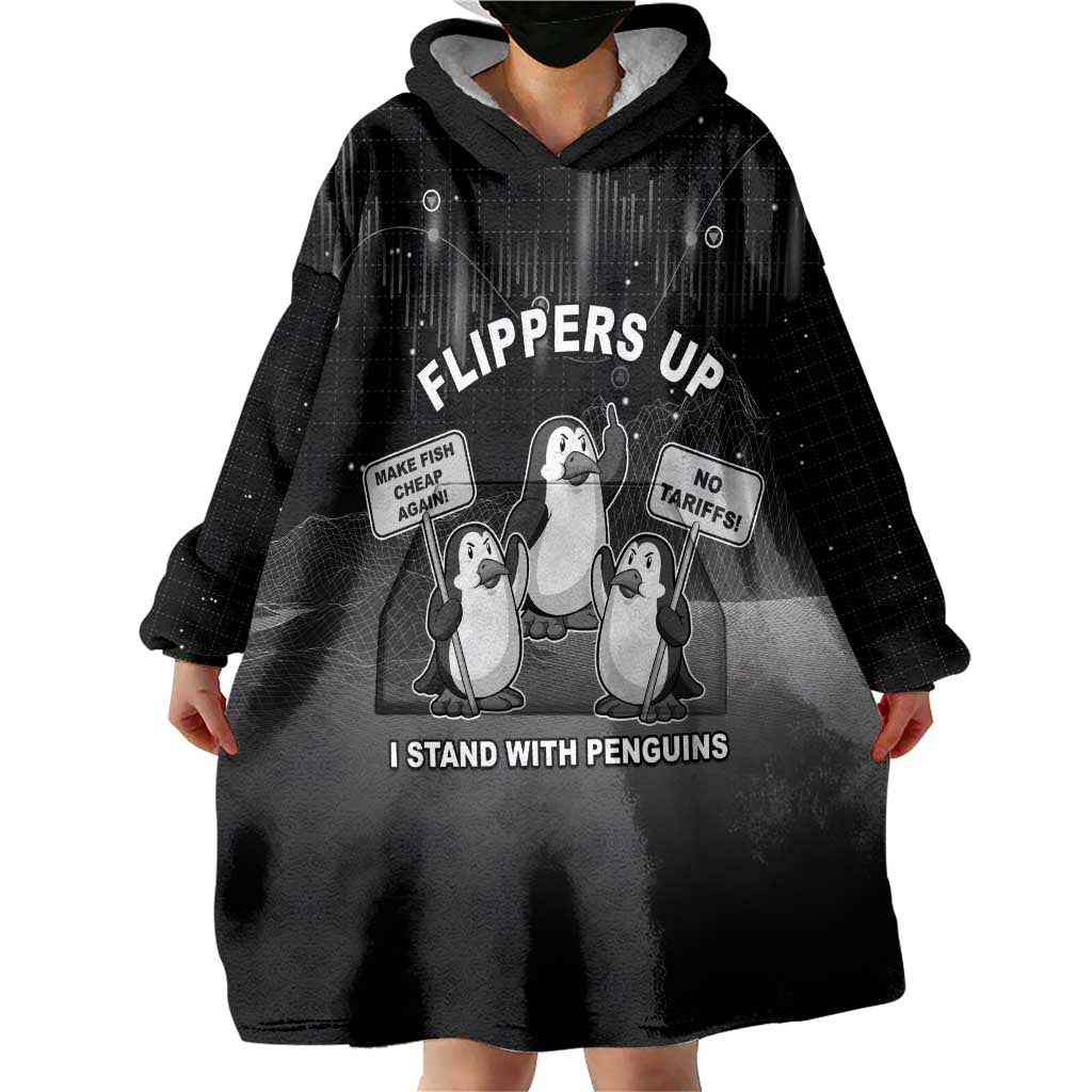 Funny Penguin Resist Wearable Blanket Hoodie Flippers Up I Stand With Penguins
