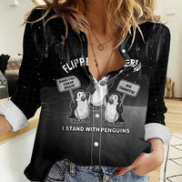 Funny Penguin Resist Women Casual Shirt Flippers Up I Stand With Penguins