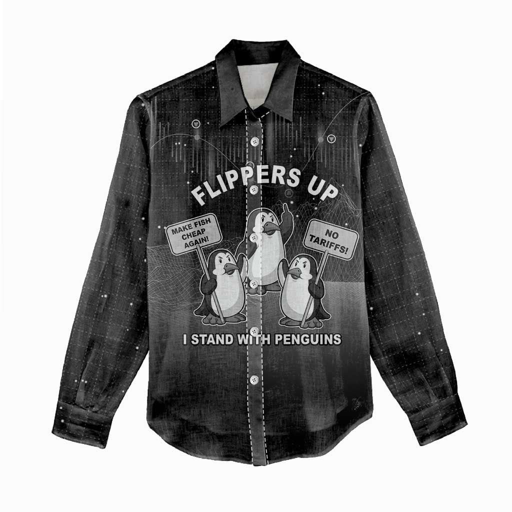 Funny Penguin Resist Women Casual Shirt Flippers Up I Stand With Penguins