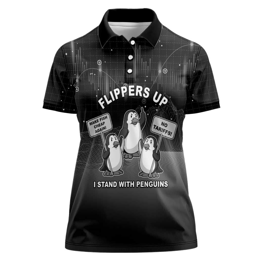 Funny Penguin Resist Women Polo Shirt Flippers Up I Stand With Penguins