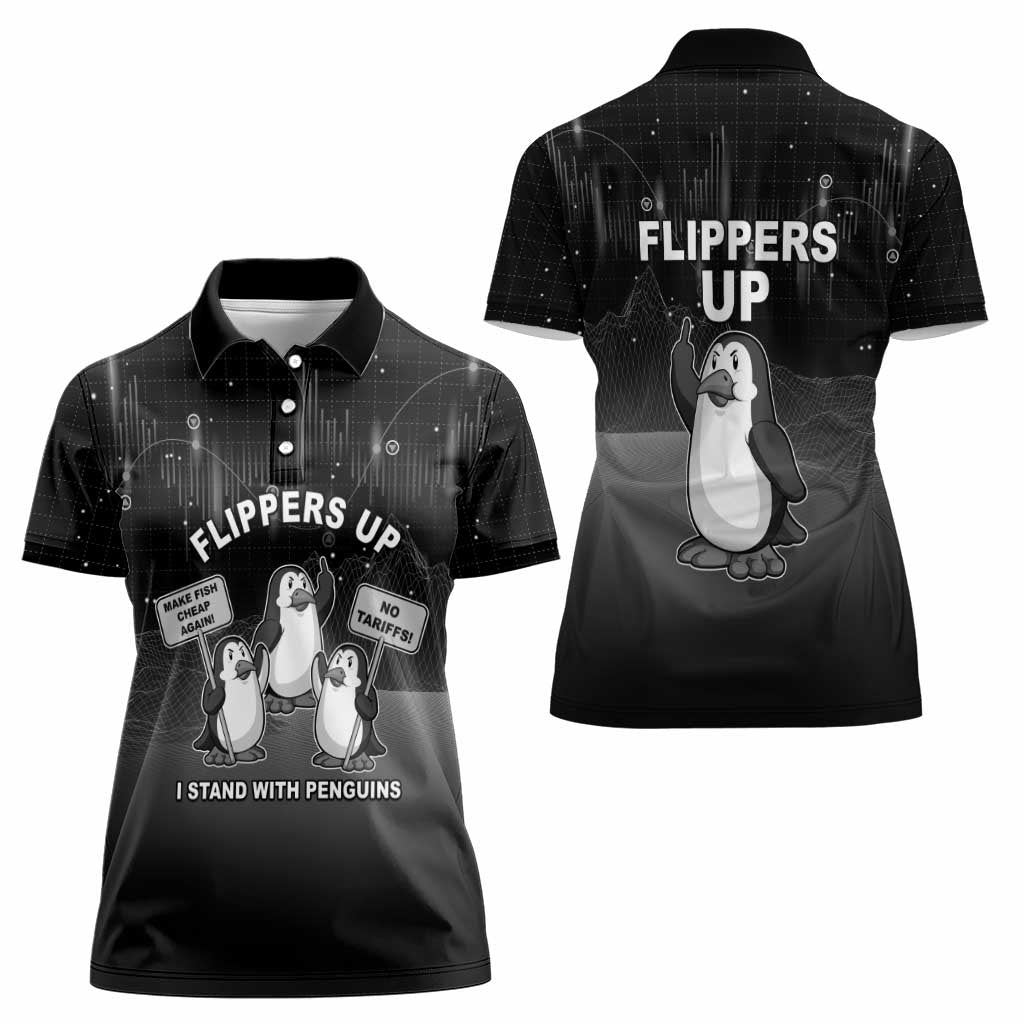 Funny Penguin Resist Women Polo Shirt Flippers Up I Stand With Penguins