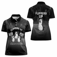 Funny Penguin Resist Women Polo Shirt Flippers Up I Stand With Penguins