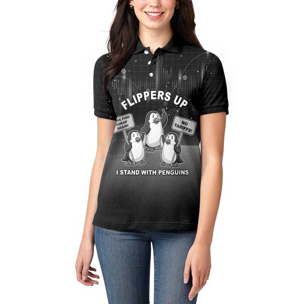 Funny Penguin Resist Women Polo Shirt Flippers Up I Stand With Penguins