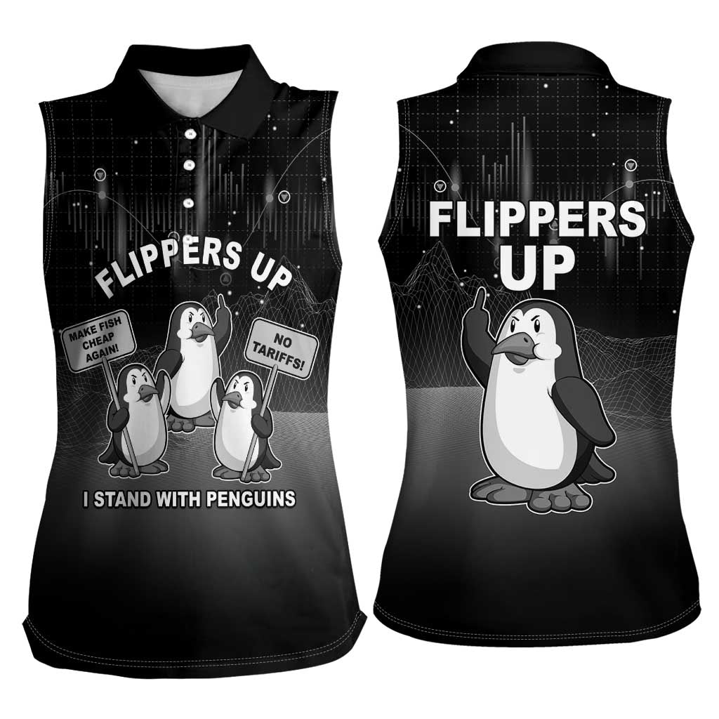 Funny Penguin Resist Women Sleeveless Polo Shirt Flippers Up I Stand With Penguins