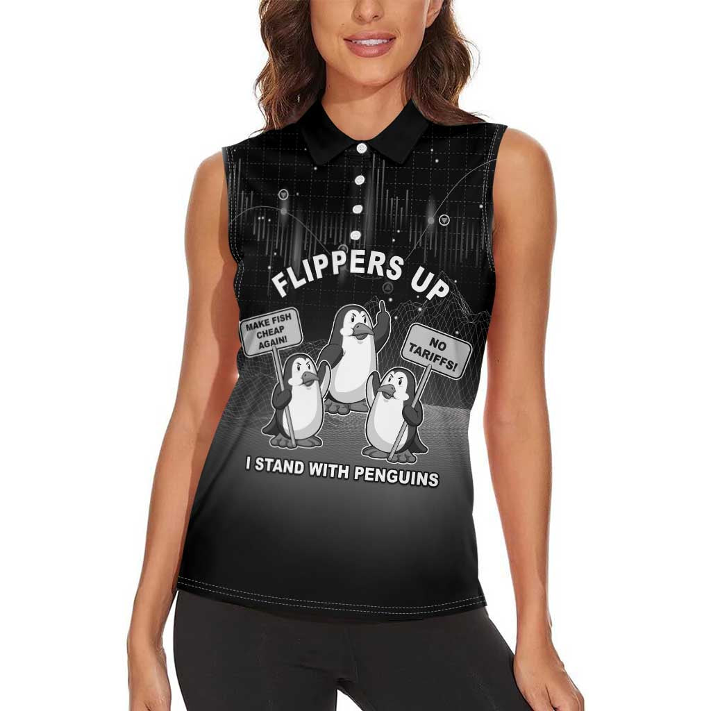 Funny Penguin Resist Women Sleeveless Polo Shirt Flippers Up I Stand With Penguins