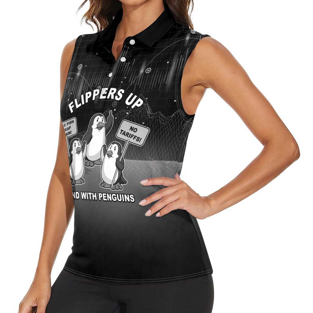 Funny Penguin Resist Women Sleeveless Polo Shirt Flippers Up I Stand With Penguins