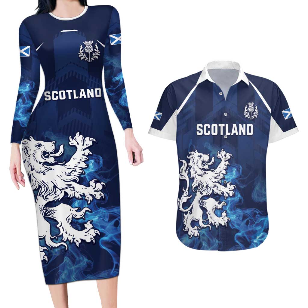 Scotland Rugby Custom Couples Matching Long Sleeve Bodycon Dress and Hawaiian Shirt Go Scottish Thistle Unique Style