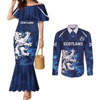 Scotland Rugby Custom Couples Matching Mermaid Dress and Long Sleeve Button Shirt Go Scottish Thistle Unique Style