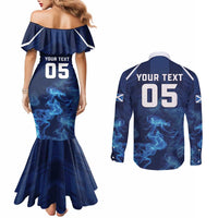 Scotland Rugby Custom Couples Matching Mermaid Dress and Long Sleeve Button Shirt Go Scottish Thistle Unique Style