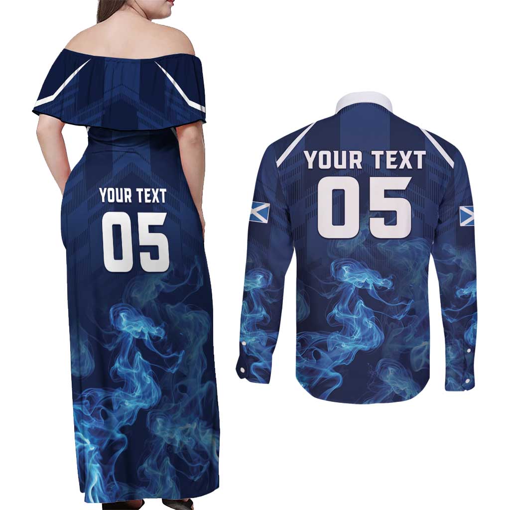 Scotland Rugby Custom Couples Matching Off Shoulder Maxi Dress and Long Sleeve Button Shirt Go Scottish Thistle Unique Style