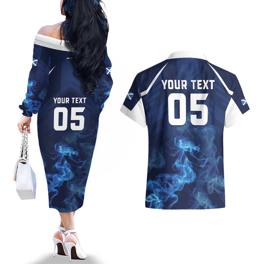 Scotland Rugby Custom Couples Matching Off The Shoulder Long Sleeve Dress and Hawaiian Shirt Go Scottish Thistle Unique Style
