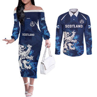 Scotland Rugby Custom Couples Matching Off The Shoulder Long Sleeve Dress and Long Sleeve Button Shirt Go Scottish Thistle Unique Style