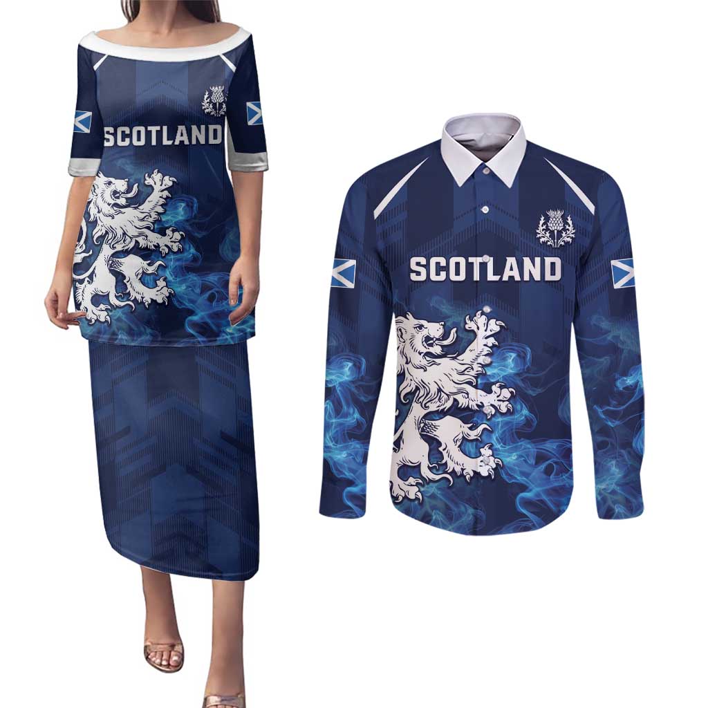 Scotland Rugby Custom Couples Matching Puletasi and Long Sleeve Button Shirt Go Scottish Thistle Unique Style