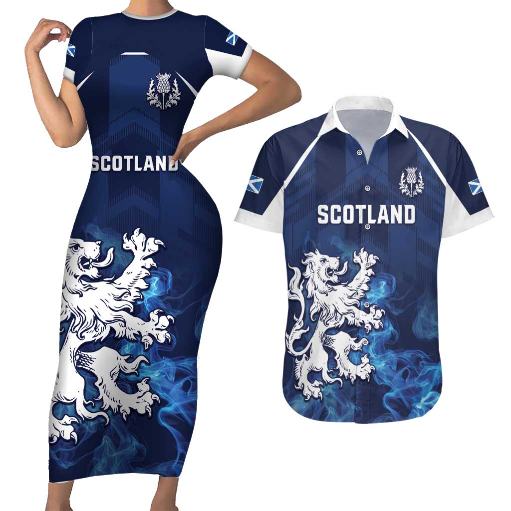 Scotland Rugby Custom Couples Matching Short Sleeve Bodycon Dress and Hawaiian Shirt Go Scottish Thistle Unique Style