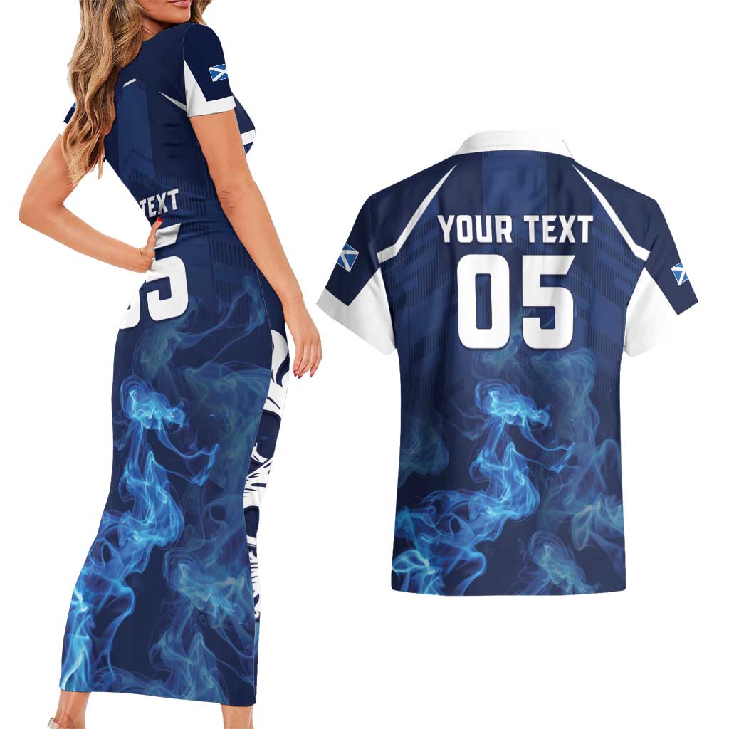 Scotland Rugby Custom Couples Matching Short Sleeve Bodycon Dress and Hawaiian Shirt Go Scottish Thistle Unique Style