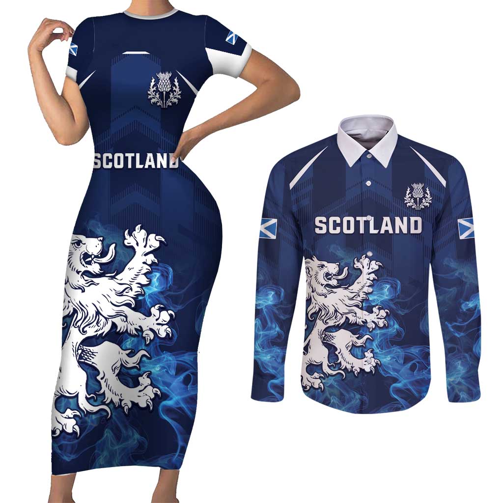 Scotland Rugby Custom Couples Matching Short Sleeve Bodycon Dress and Long Sleeve Button Shirt Go Scottish Thistle Unique Style