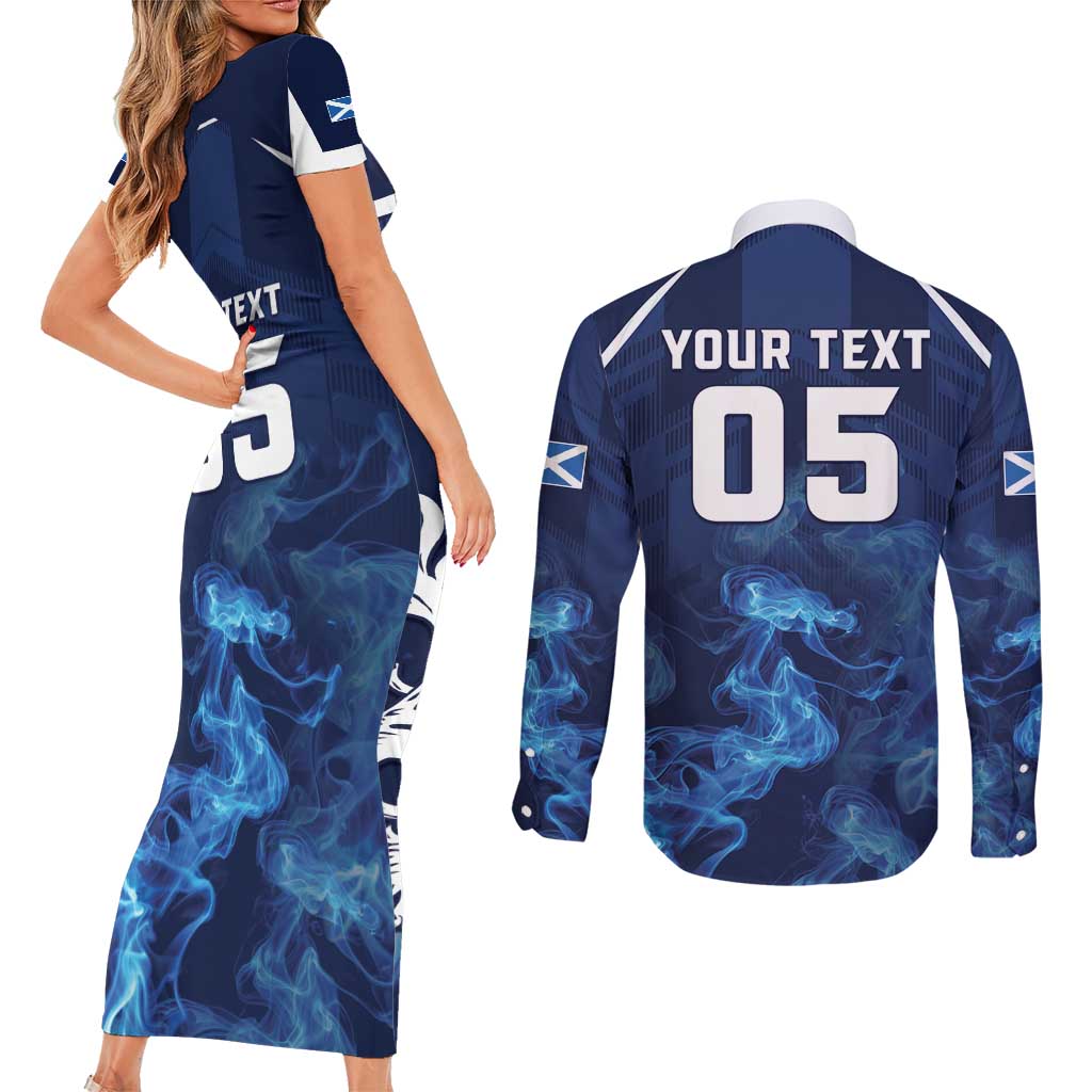 Scotland Rugby Custom Couples Matching Short Sleeve Bodycon Dress and Long Sleeve Button Shirt Go Scottish Thistle Unique Style