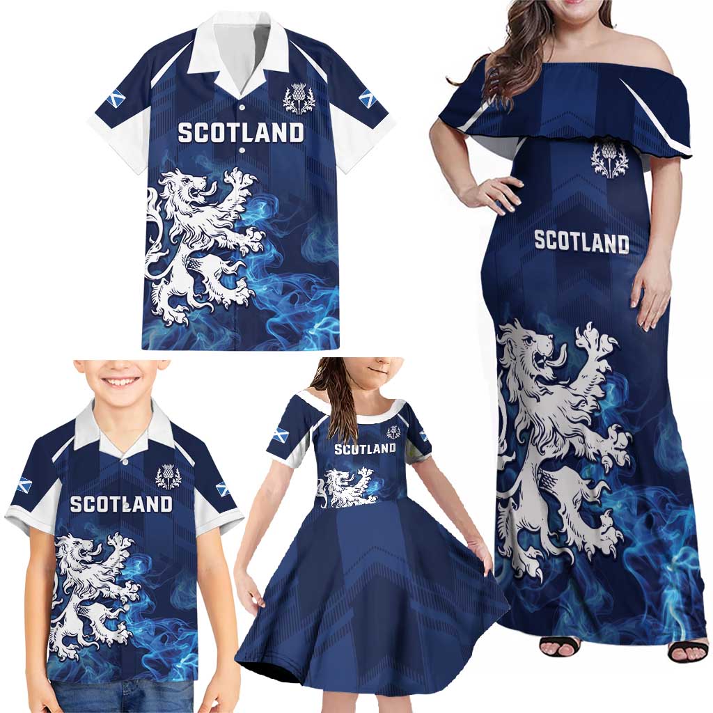 Scotland Rugby Custom Family Matching Off Shoulder Maxi Dress and Hawaiian Shirt Go Scottish Thistle Unique Style
