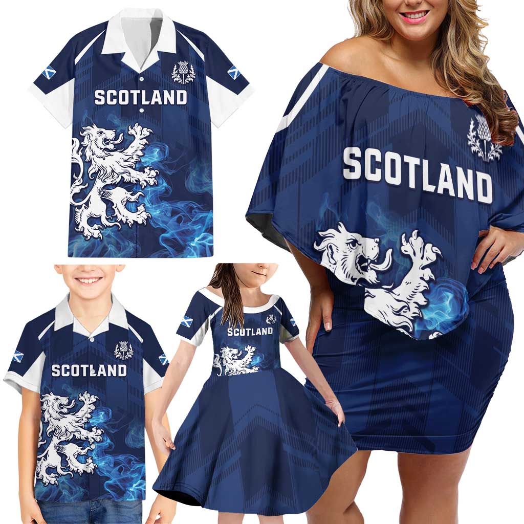 Scotland Rugby Custom Family Matching Off Shoulder Short Dress and Hawaiian Shirt Go Scottish Thistle Unique Style