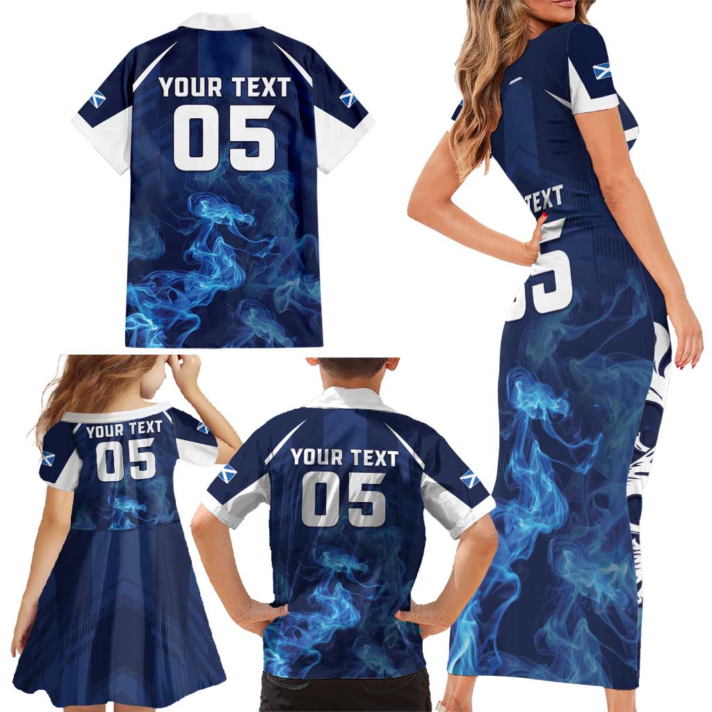 Scotland Rugby Custom Family Matching Short Sleeve Bodycon Dress and Hawaiian Shirt Go Scottish Thistle Unique Style