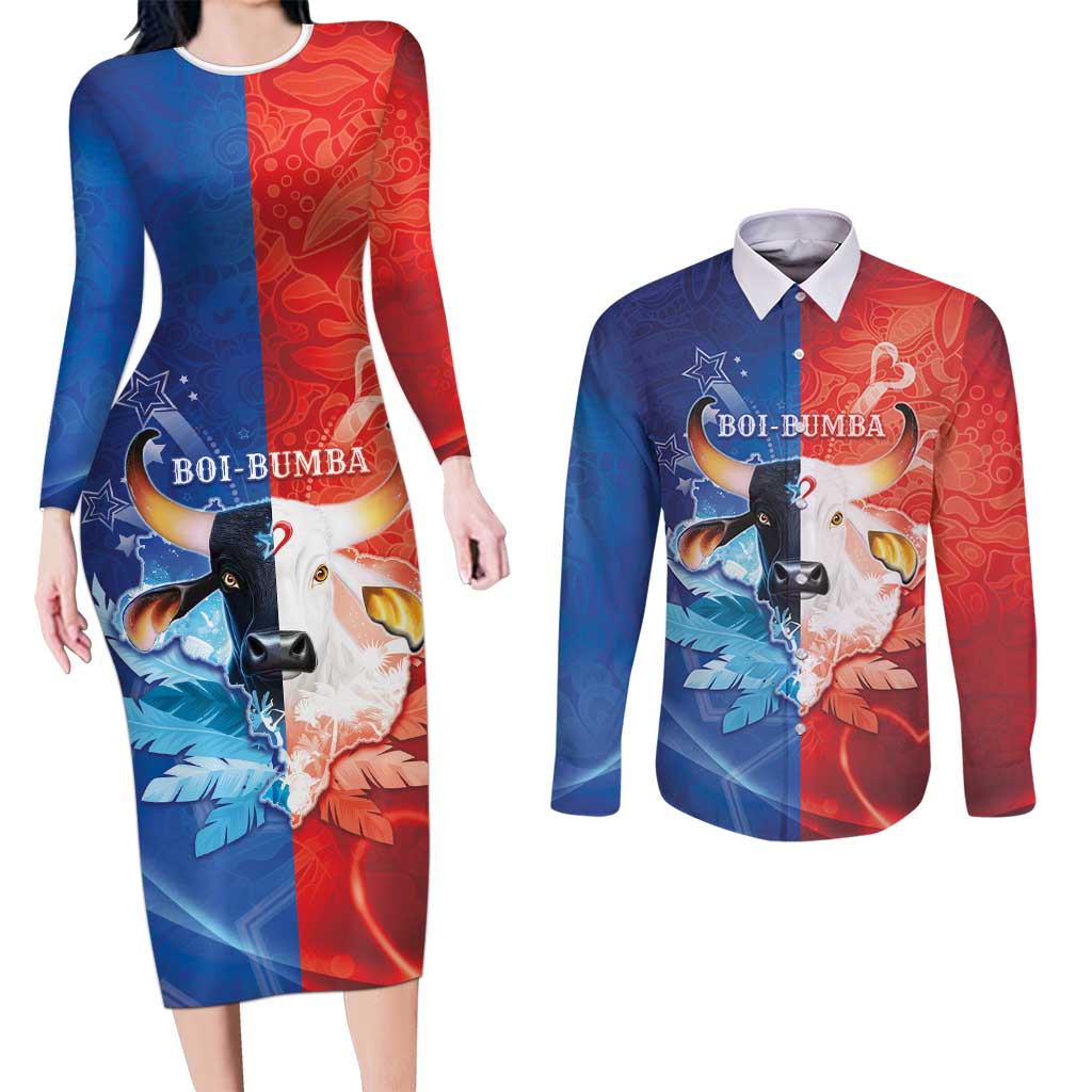 Personalized Brazil Folklore Festival Couples Matching Long Sleeve Bodycon Dress and Long Sleeve Button Shirt Boi Bumba - Wonder Print Shop