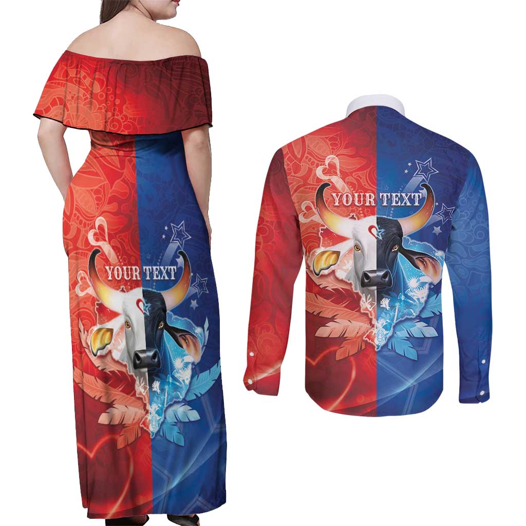 Personalized Brazil Folklore Festival Couples Matching Off Shoulder Maxi Dress and Long Sleeve Button Shirt Boi Bumba - Wonder Print Shop
