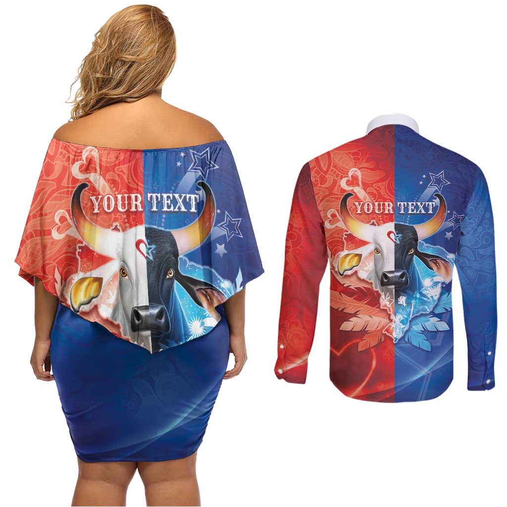 Personalized Brazil Folklore Festival Couples Matching Off Shoulder Short Dress and Long Sleeve Button Shirt Boi Bumba - Wonder Print Shop