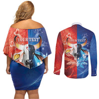 Personalized Brazil Folklore Festival Couples Matching Off Shoulder Short Dress and Long Sleeve Button Shirt Boi Bumba - Wonder Print Shop