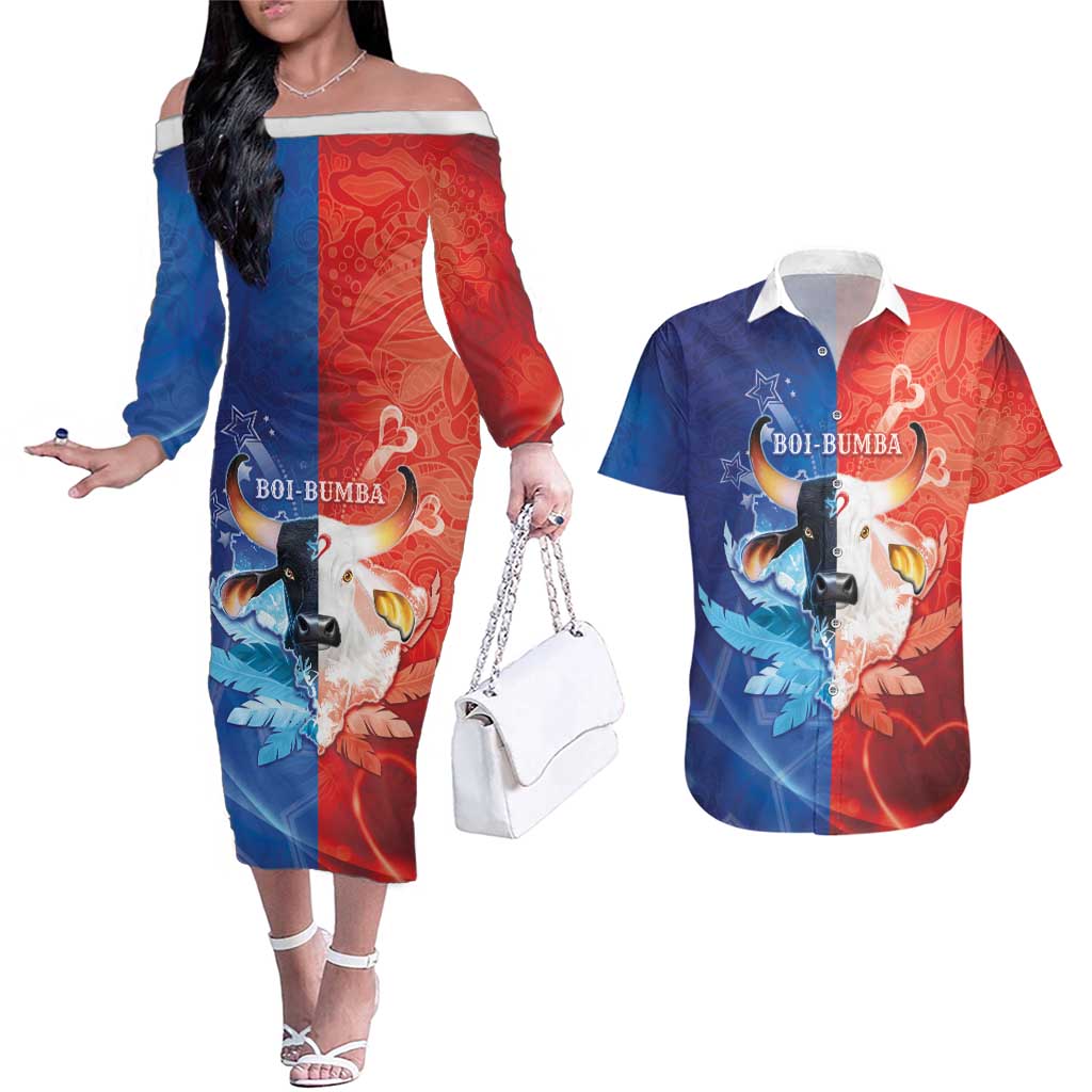 Personalized Brazil Folklore Festival Couples Matching Off The Shoulder Long Sleeve Dress and Hawaiian Shirt Boi Bumba - Wonder Print Shop