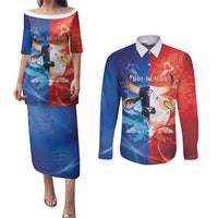 Personalized Brazil Folklore Festival Couples Matching Puletasi and Long Sleeve Button Shirt Boi Bumba - Wonder Print Shop