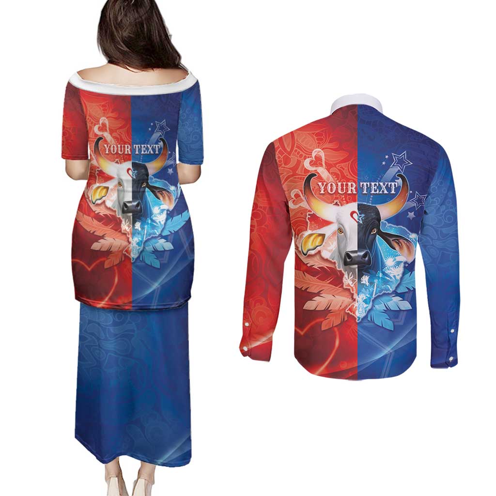 Personalized Brazil Folklore Festival Couples Matching Puletasi and Long Sleeve Button Shirt Boi Bumba - Wonder Print Shop