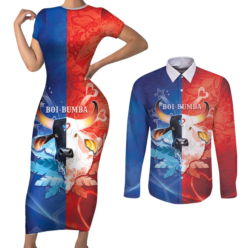 Personalized Brazil Folklore Festival Couples Matching Short Sleeve Bodycon Dress and Long Sleeve Button Shirt Boi Bumba - Wonder Print Shop