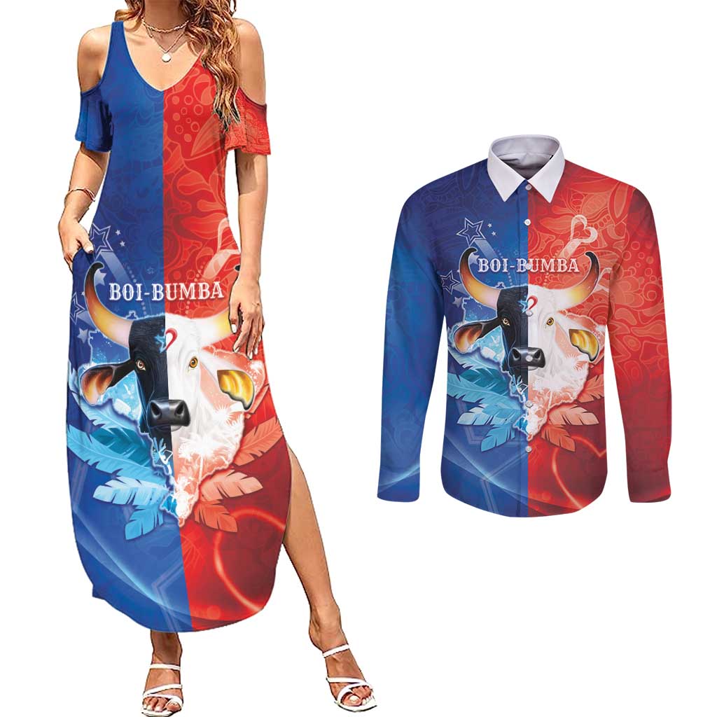 Personalized Brazil Folklore Festival Couples Matching Summer Maxi Dress and Long Sleeve Button Shirt Boi Bumba - Wonder Print Shop