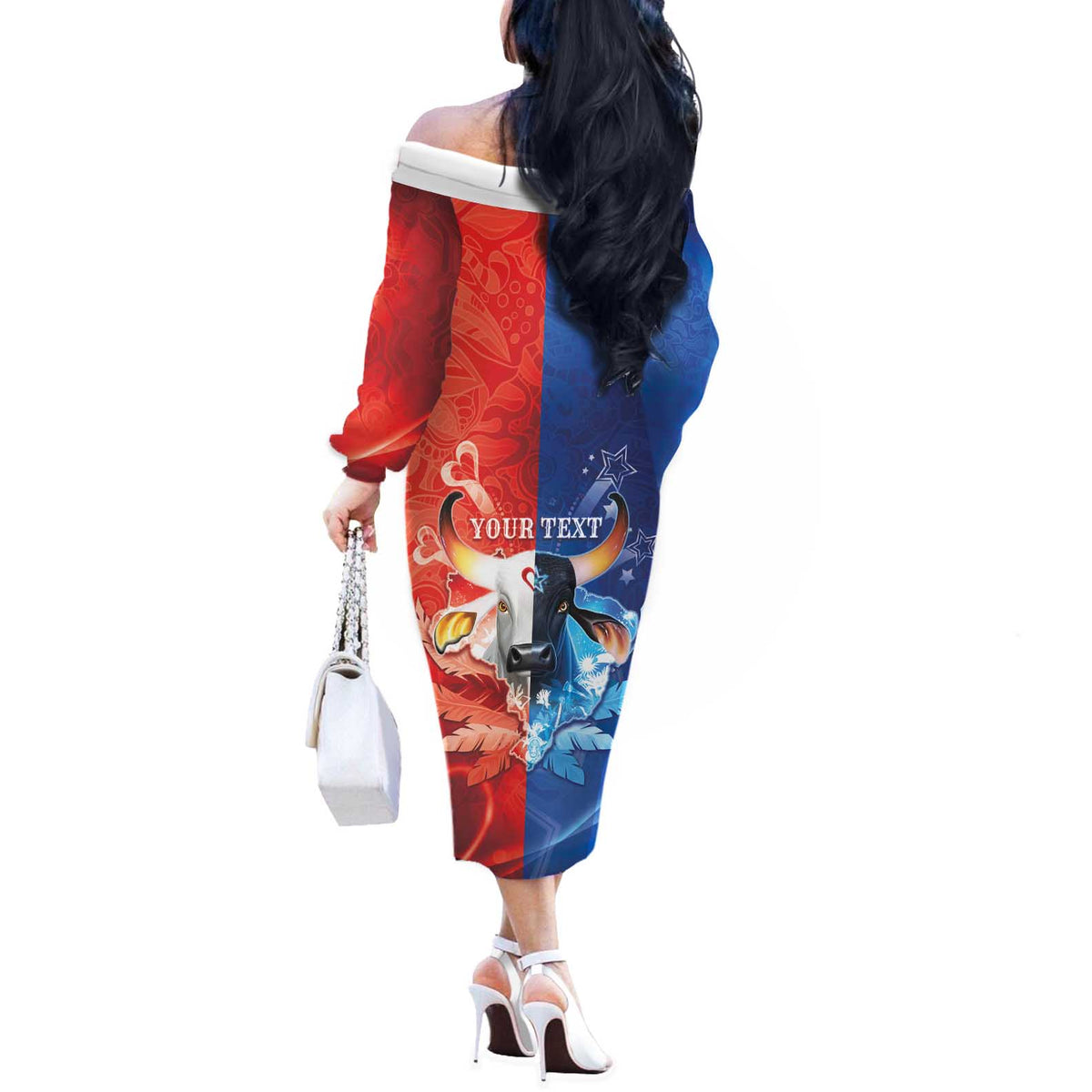 Personalized Brazil Folklore Festival Off The Shoulder Long Sleeve Dress Boi Bumba - Wonder Print Shop