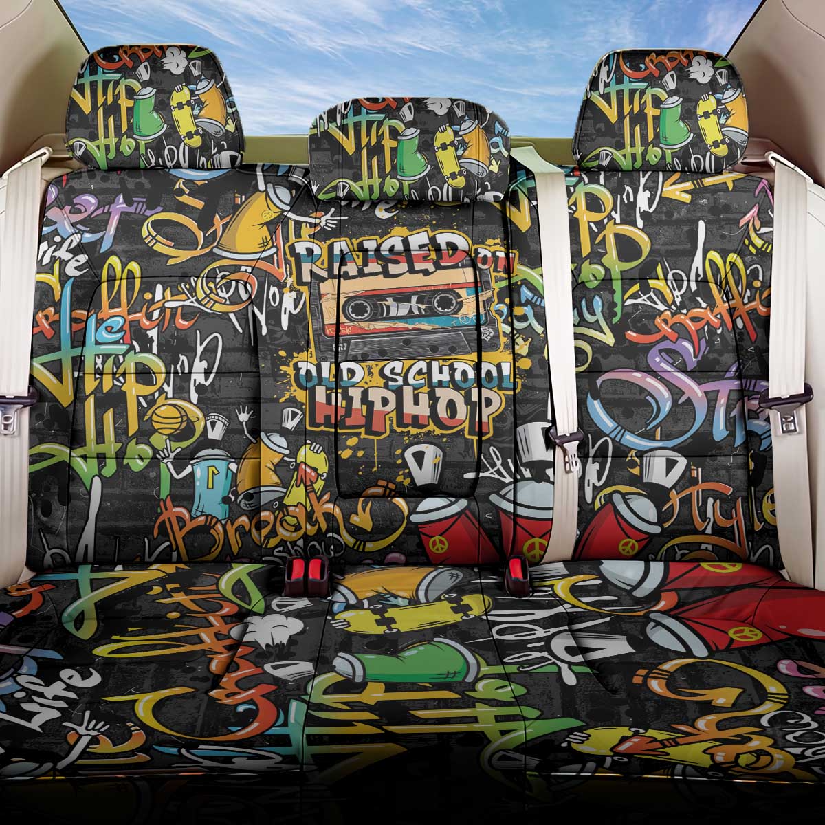 Raised On Hip Hop Back Car Seat Cover Graffiti Art Style - Wonder Print Shop
