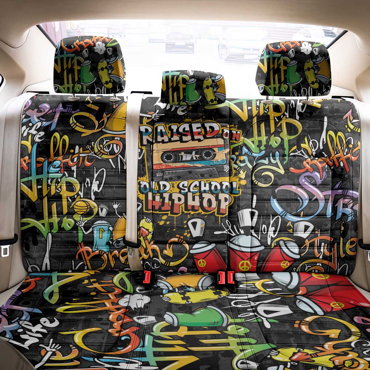 Raised On Hip Hop Back Car Seat Cover Graffiti Art Style - Wonder Print Shop