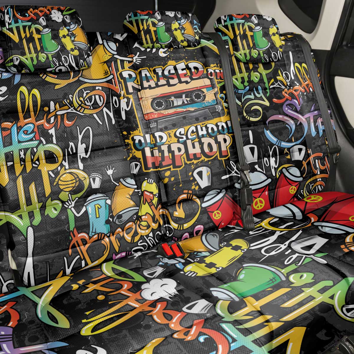 Raised On Hip Hop Back Car Seat Cover Graffiti Art Style - Wonder Print Shop
