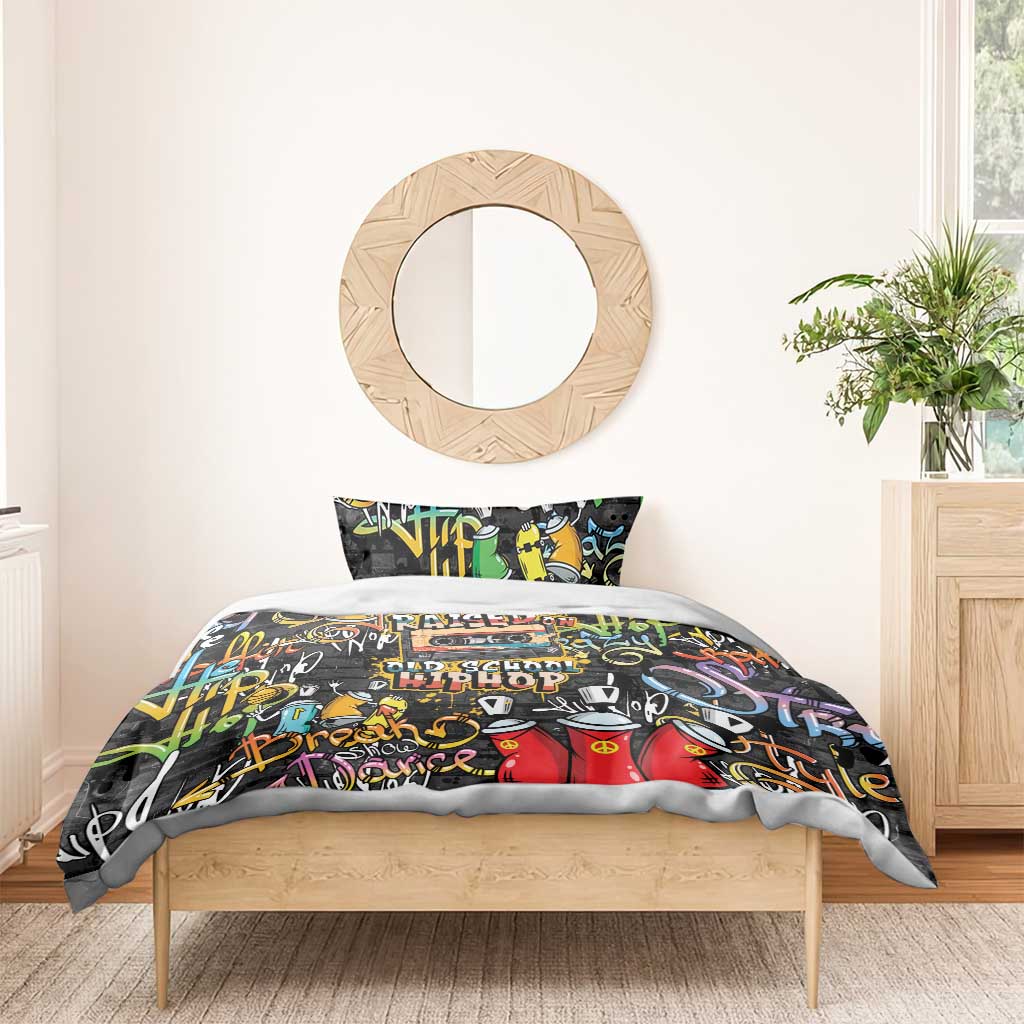 Raised On Hip Hop Bedding Set Graffiti Art Style - Wonder Print Shop