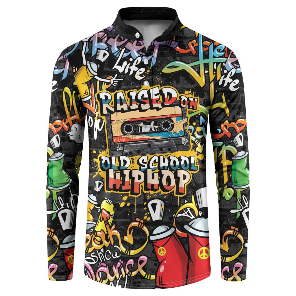 Raised On Hip Hop Button Sweatshirt Graffiti Art Style - Wonder Print Shop