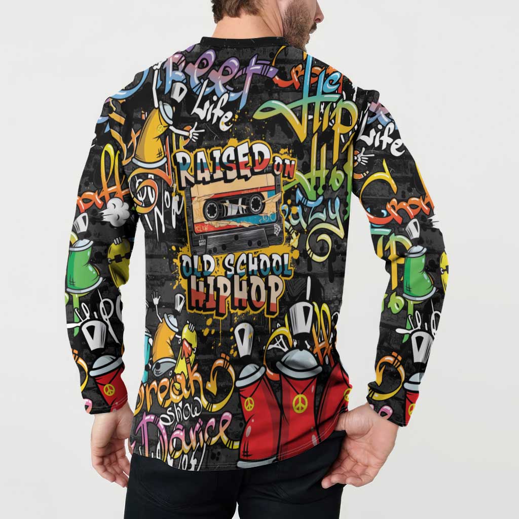 Raised On Hip Hop Button Sweatshirt Graffiti Art Style - Wonder Print Shop