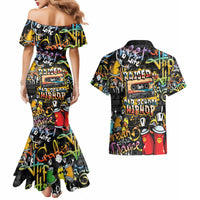 Raised On Hip Hop Couples Matching Mermaid Dress and Hawaiian Shirt Graffiti Art Style - Wonder Print Shop