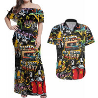 Raised On Hip Hop Couples Matching Off Shoulder Maxi Dress and Hawaiian Shirt Graffiti Art Style - Wonder Print Shop