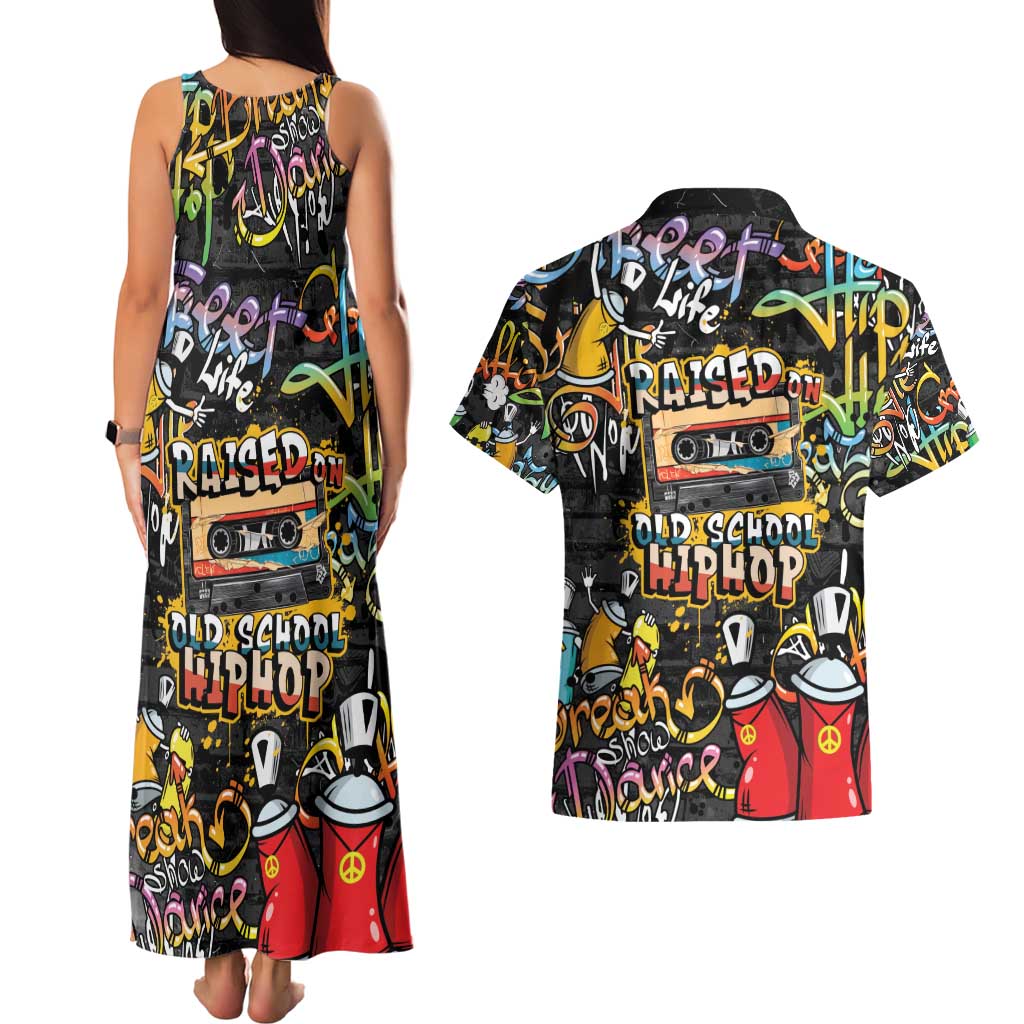 Raised On Hip Hop Couples Matching Tank Maxi Dress and Hawaiian Shirt Graffiti Art Style - Wonder Print Shop