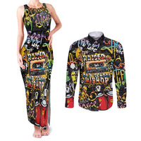 Raised On Hip Hop Couples Matching Tank Maxi Dress and Long Sleeve Button Shirt Graffiti Art Style - Wonder Print Shop