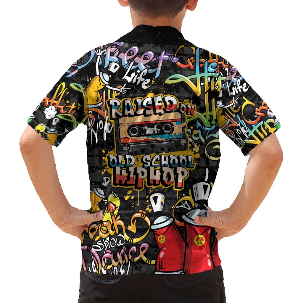 Raised On Hip Hop Family Matching Long Sleeve Bodycon Dress and Hawaiian Shirt Graffiti Art Style - Wonder Print Shop